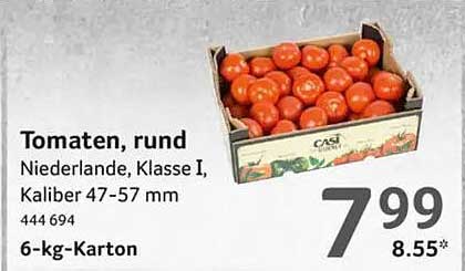 Tomaten, rund - 6-kg-Karton aus den Niederlanden