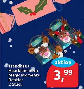 Trendhaus Haarklammern Magic Moments Rentier 2 Stück