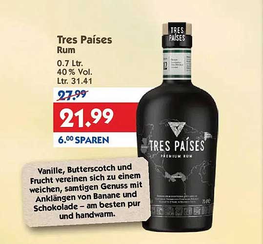 Tres Países Rum 0.7 Ltr. 40 % Vol.