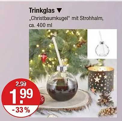 Trinkglas "Christbaumkugel" mit Strohhalm, ca. 400 ml