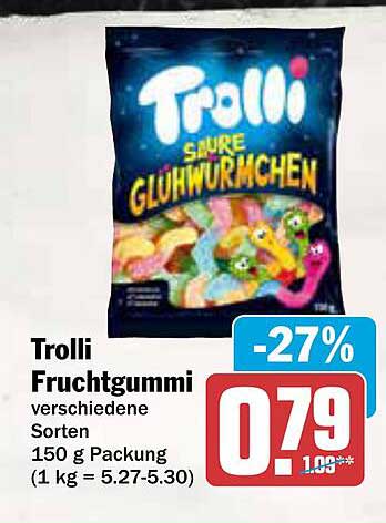 Trolli Fruchtgummi - Saure Glühwürmchen 150 g