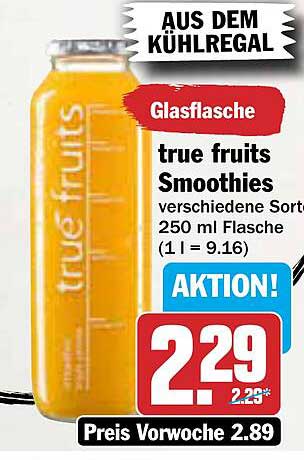 true fruits Smoothies 250 ml Glasflasche - verschiedene Sorten