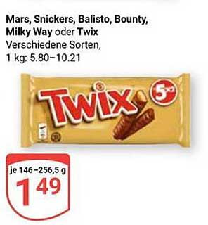 Twix, Mars, Snickers, Balisto, Bounty oder Milky Way - Verschiedene Sorten
