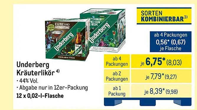 Underberg Kräuterlikör - 12 x 0,02-l-Flasche