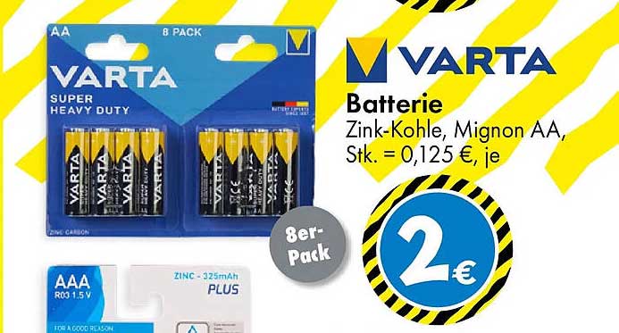 VARTA Batterien – Zink-Kohle, Mignon AA, 8er-Pack