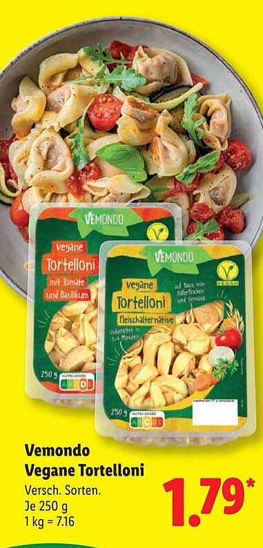 Vemondo Vegane Tortelloni Versch. Sorten, Je 250 g