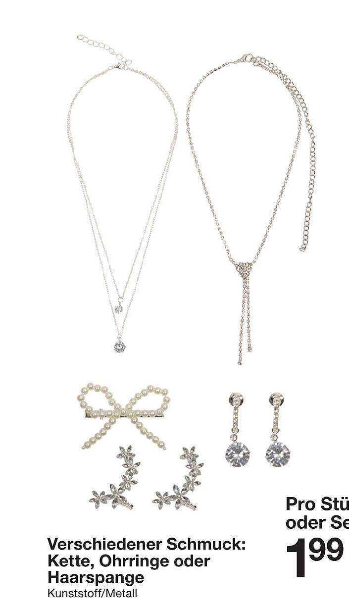 Verschiedener Schmuck: Kette, Ohrringe oder Haarschpange