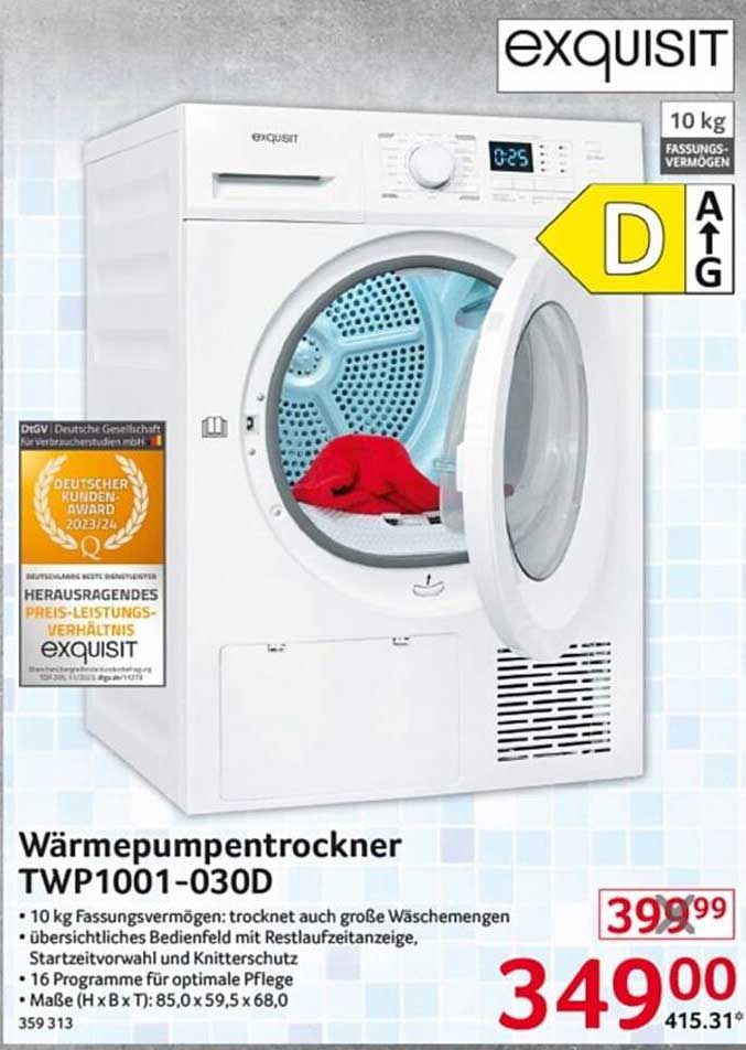 Wärmepumpentrockner TWP1001-030D von Exquisit