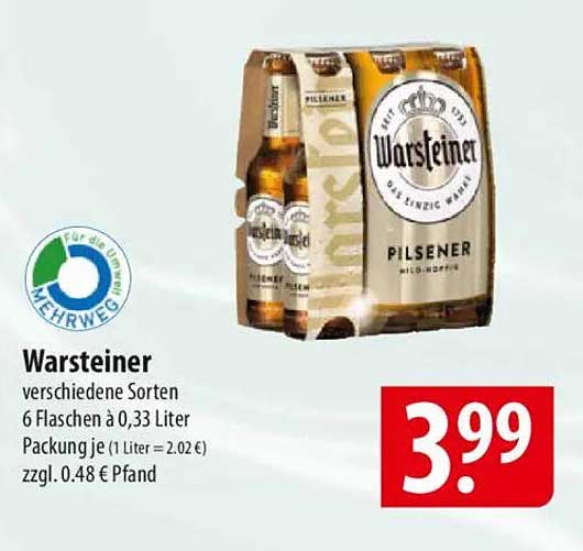 Warsteiner Pilsener - 6 Flaschen à 0,33 Liter