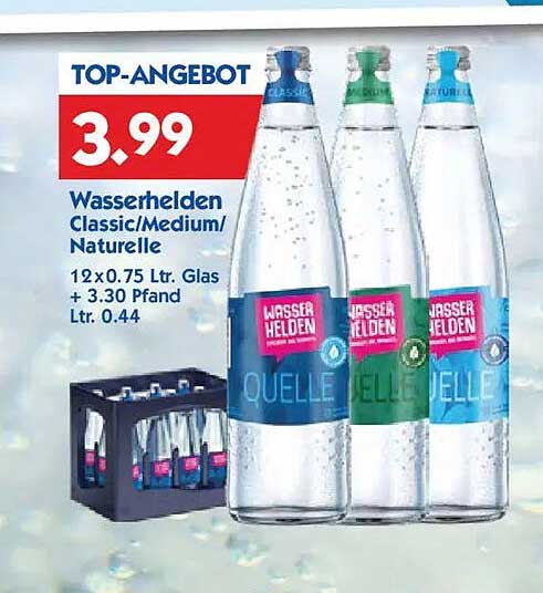 Wasserhelden Classic/Medium/Naturelle 12x0,75 Ltr. Glas für 3,99