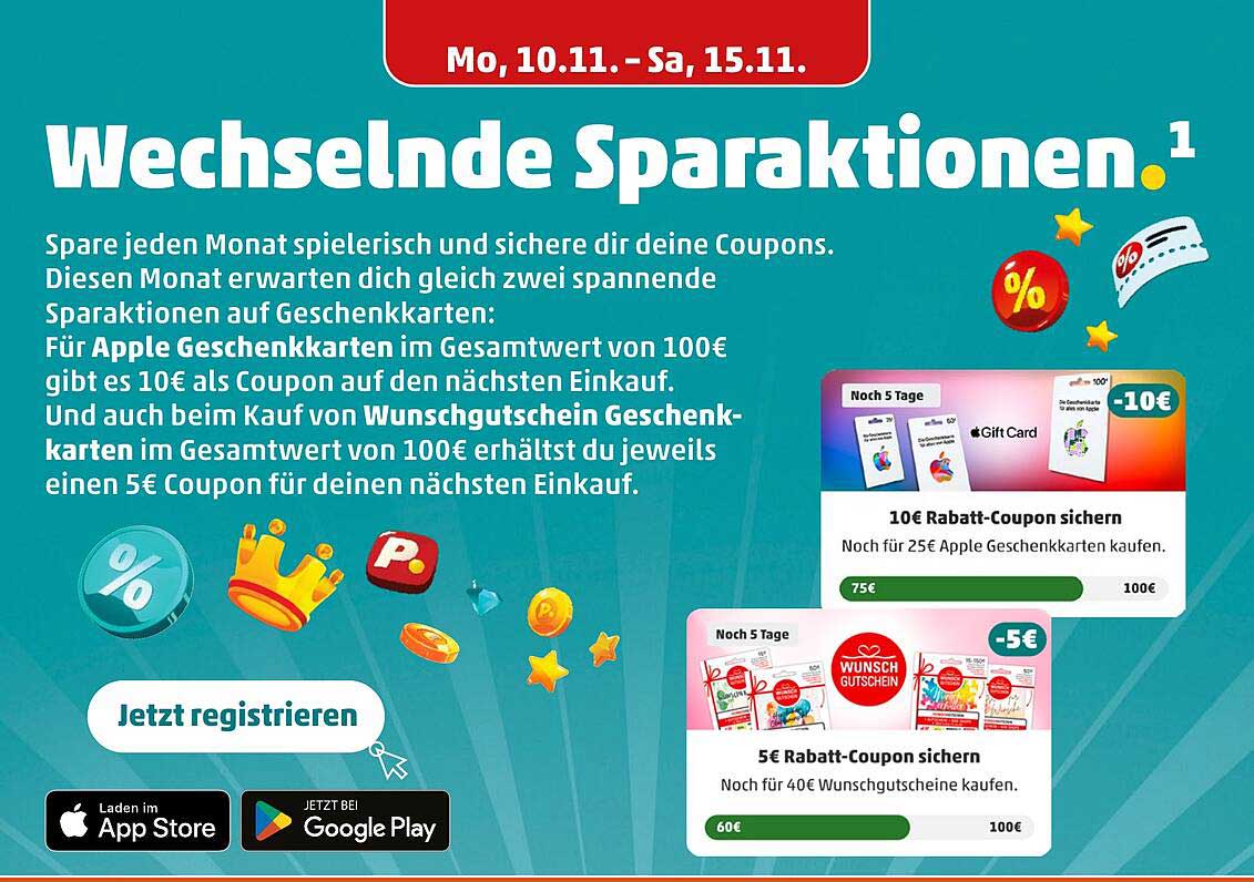 Wechselnde Sparktionen auf Geschenkkarten bei Penny