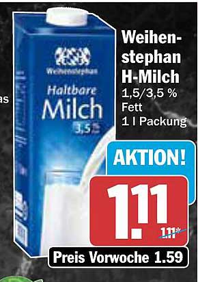 Weihenstephan H-Milch 1,5/3,5 % Fett 1 l