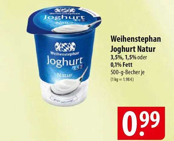 Weihenstephan Joghurt Natur 3,5%, 1,5% oder 0,1% Fett