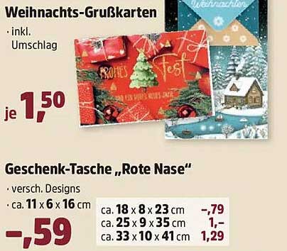 Weihnachts-Grußkarten und Geschenk-Tasche 'Rote Nase'