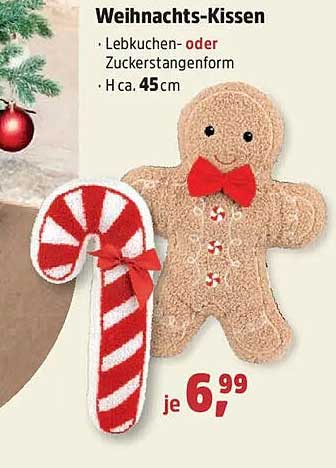 Weihnachts-Kissen in Lebkuchen- oder Zuckerstangenform