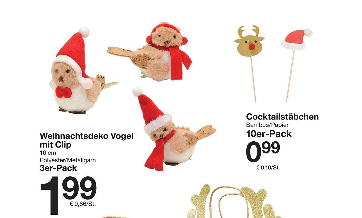 Weihnachtsdeko Vogel mit Clip, 3er-Pack