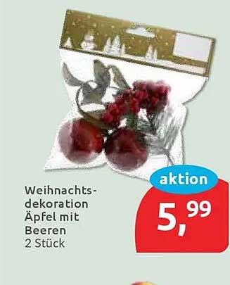 Weihnachtsdekoration Äpfel mit Beeren 2 Stück