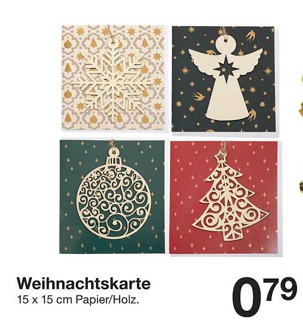 Weihnachtskarte 15 x 15 cm Papier/Holz