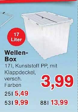 Wellen-Box, 17 Liter, Kunststoff PP mit Klappdeckel, verschiedene Farben