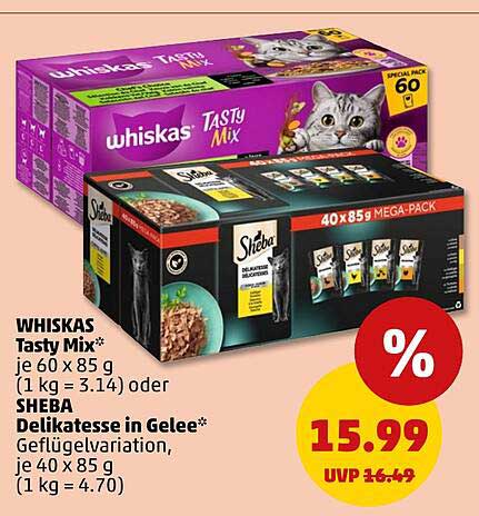WHISKAS Tasty Mix & SHEBA Delikatessen in Gelee