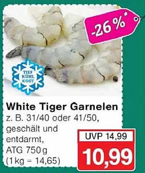 White Tiger Garnelen 750g - 31/40 oder 41/50, geschält und entdarmt