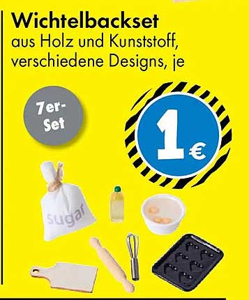 Wichtelbackset aus Holz und Kunststoff, verschiedene Designs, je 7er-Set