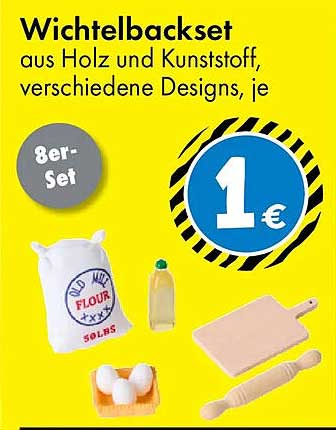 Wichtelbackset aus Holz und Kunststoff, verschiedene Designs, je 8er-Set