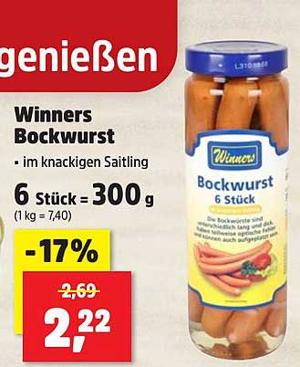 Winners Bockwurst im knackigen Saitling – 6 Stück