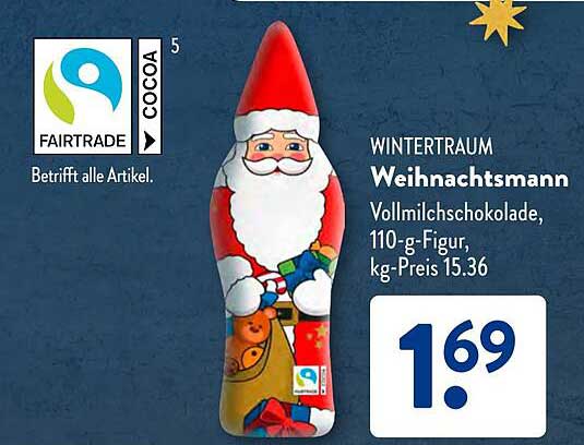 WINTERTRAUM Weihnachtsmann Vollmilchschokolade, 110-g-Figur