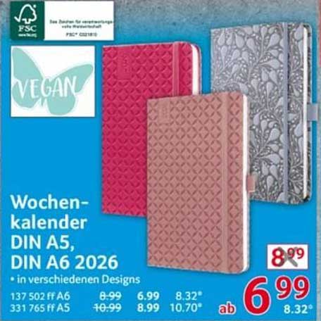 Wochenkalender DIN A5, DIN A6 2026 in verschiedenen Designs