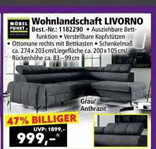 Wohnlandschaft LIVORNO mit ausziehbarer Bettfunktion