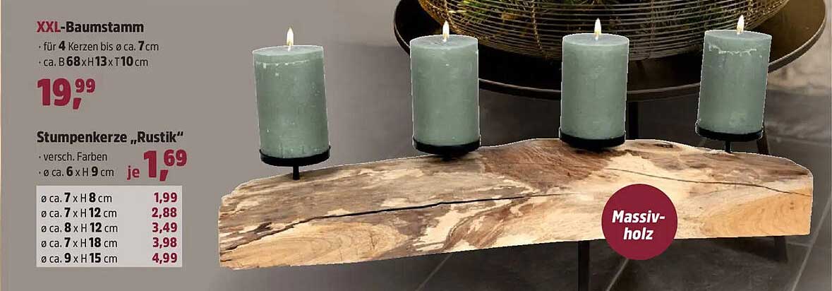 XXL-Baumstamm für 4 Kerzen bis ca. 7 cm