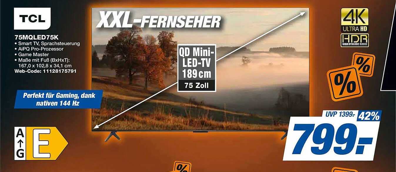 XXL-Fernseher TCL 75MQLED75K - Smart TV mit 75 Zoll