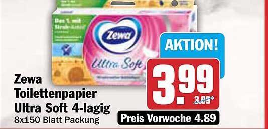 Zewa Toilettenpapier Ultra Soft 4-lagig 8x150 Blatt Packung