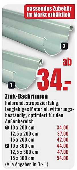 Zink-Dachrinnen - ab 34,-
