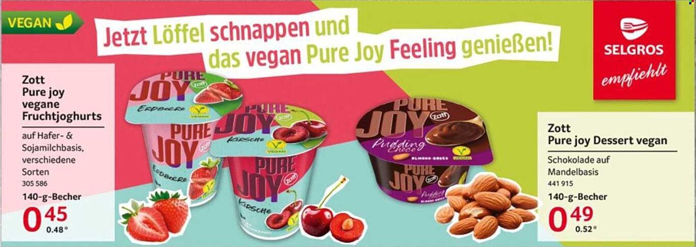 Zott Pure Joy vegane Fruchtjoghurts und Dessert