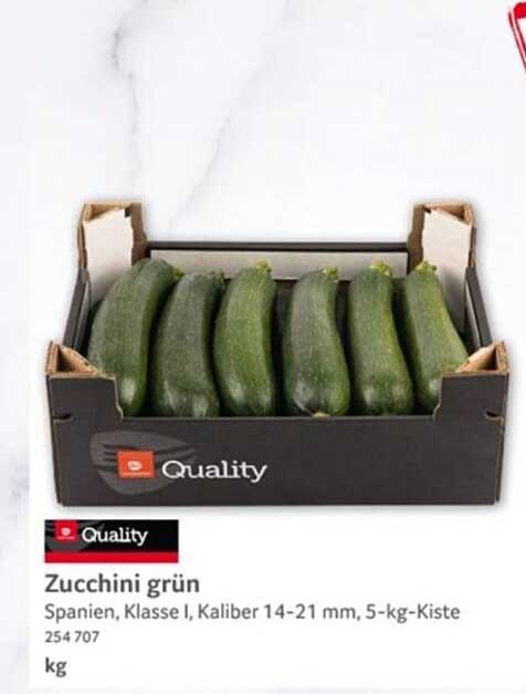 Zucchini grün, Spanien, Klasse I, Kaliber 14-21 mm, 5-kg-Kiste