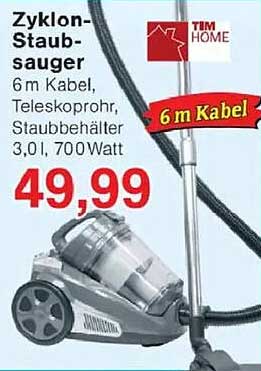 Zyklon-Staubsauger 6 m Kabel, Teleskoprohr, Staubbehälter 3,0 l, 700 Watt