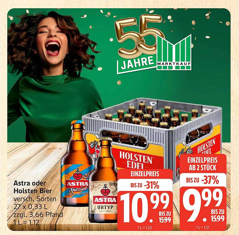 Astra oder Holsten Bier versch. Sorten 27 x 0,33 L