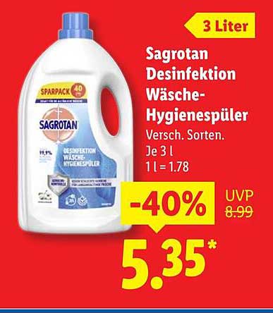 Sagrotan Desinfektion Wäsch-Hygienespüler Versch. Sorten. Je 3 l