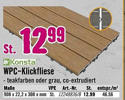 Konsta WPC-Klickfliese in Teakfarben oder Grau - Co-extrudiert
