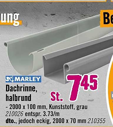 Marley Dachrinne, halbrund, 2000 x 100 mm, grau