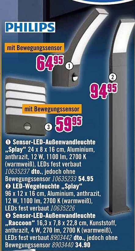 Philips Sensor-LED-Außenwandleuchte „Splay“ mit Bewegungssensor
