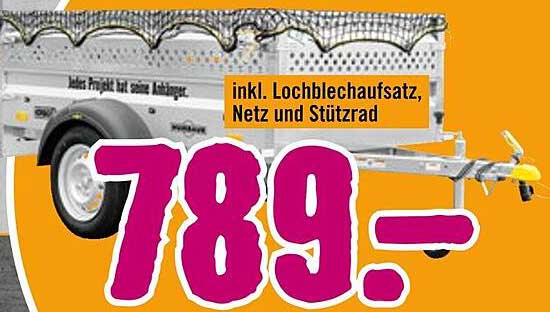 Praktischer Anhänger mit Lochblechausatz, Netz und Stützrad