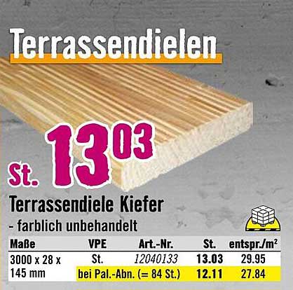 Terrassendiele Kiefer - farblich unbehandelt