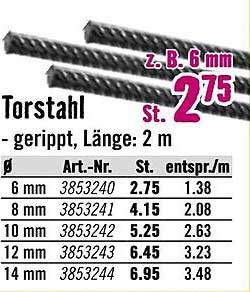 Torstahl - gerippt, Länge: 2 m, Ø 6 mm