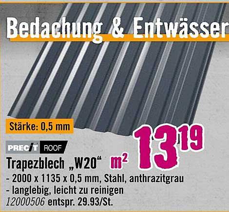 Trapezblech „W20“ 2000 x 1135 x 0,5 mm, anthrazitgrau