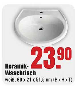 Keramik-Waschtisch weiß, 60 x 21 x 51,5 cm (B x H x T)