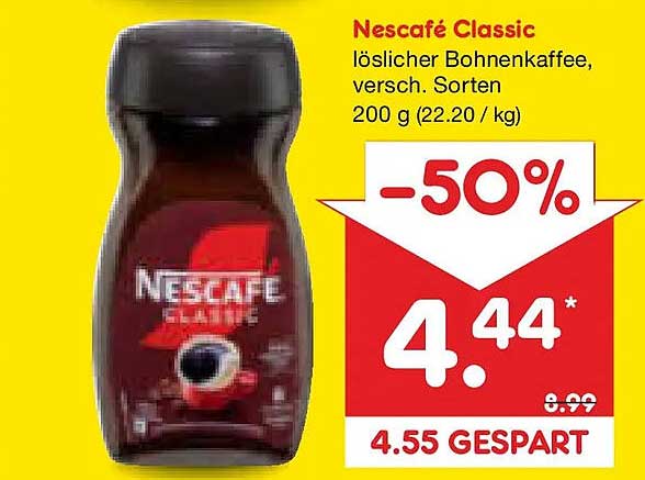 Nescafé Classic löslicher Bohnenkaffee, versch. Sorten 200 g (22.20 / kg)