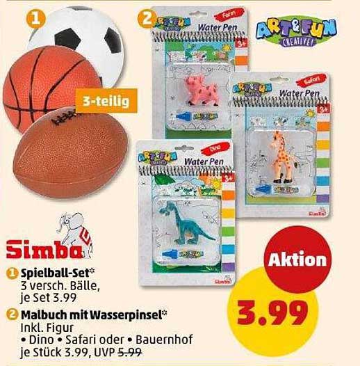 3-teiliges Spielball-Set und Malbuch mit Wasserpinseln